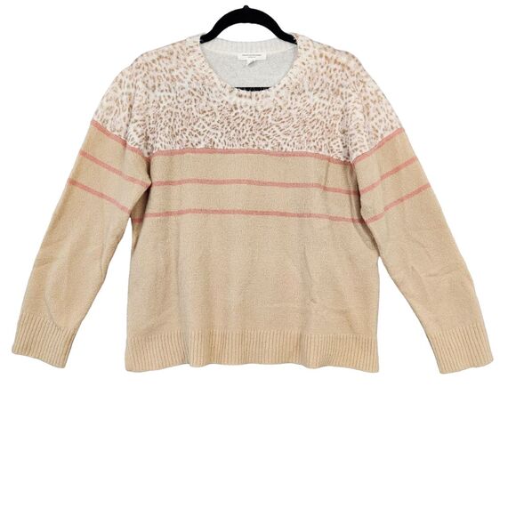 BEACH LUNCH LOUNGE Beige & Pink Animal Print Cheetah Pullover Sweater SIZE XL - Picture 1 of 10